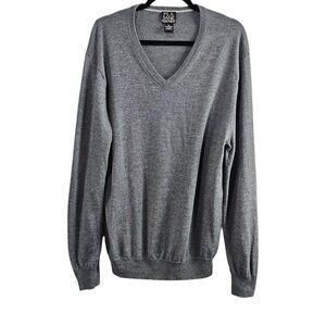 Jos. A Bank Men's Knit Merino Wool V Neck Gray Sweater